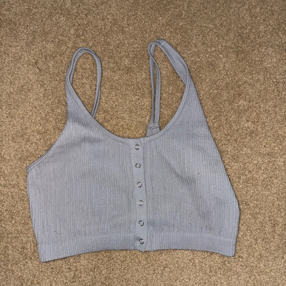 Aerie Gray Ribbed Sleeveless Tank Top